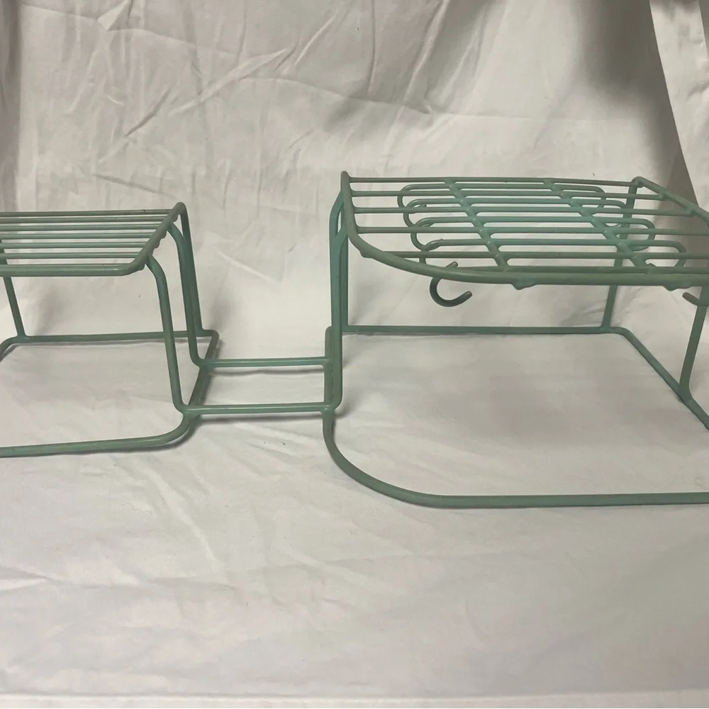 Vintage 1970s Teal Ruber Coated Wire Storage Dish Drying Rack Holds 10 Mugs